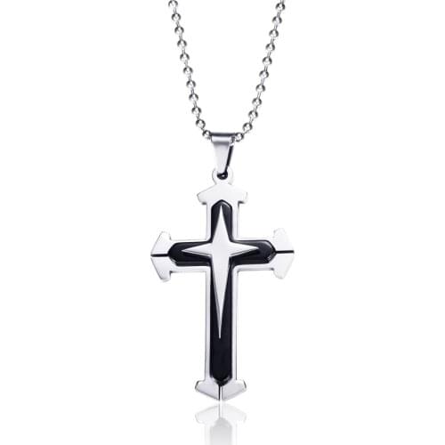 Men Necklaces Cross Necklaces Trendy Fashion Black White Color Cross Pendant Couples The Same Style Give Boyfriend Birthday Gift