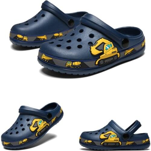 Children Slippers Summer Cartoon Excavator Dinosaur Mules & Clogs Boys Girls Beach Sandals Kids Baby Garden Shoes Breathable