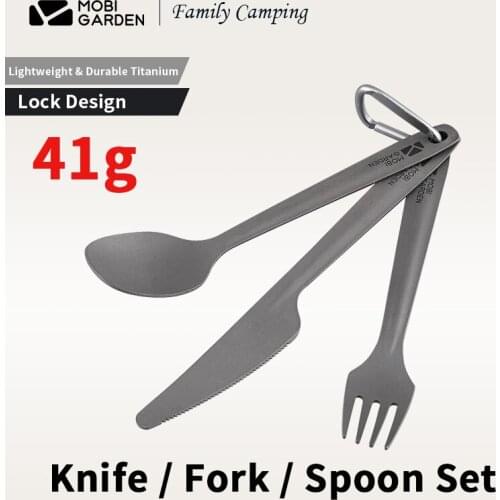 MOBI GARDEN Outdoor Tableware Set 41g Ultralight Titanium Knife/Fork/Spoon Picnic Tableware Camping Travel Eating Tool Set