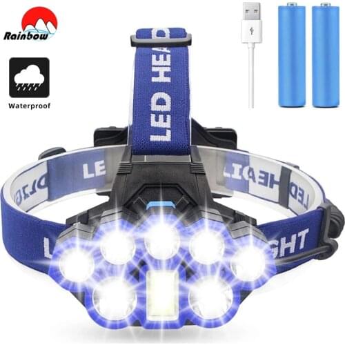 8000 Lumens Powerful T6 Headlamp 6 Modes Headlight With 7*LED Bulbs USB Rechargeable Waterproof Outdoor Head Light For Fish Hunt