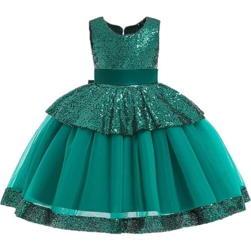 2019 New Princess Flower Girls Wedding Dress Children Christmas Dress Kids Baby Girls Birthday Party Sleeveless Pink Green Dress
