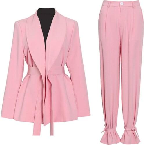 New arrive women hot sale Fashion solid color Waist retraction suit two-pieces one set suit