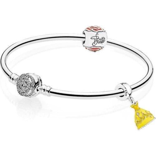 NEW 925 Sterling silver Belles Enchanted Rose Bangle Set Clear CZ fit DIY Original charm Bracelets jewelry A set of prices