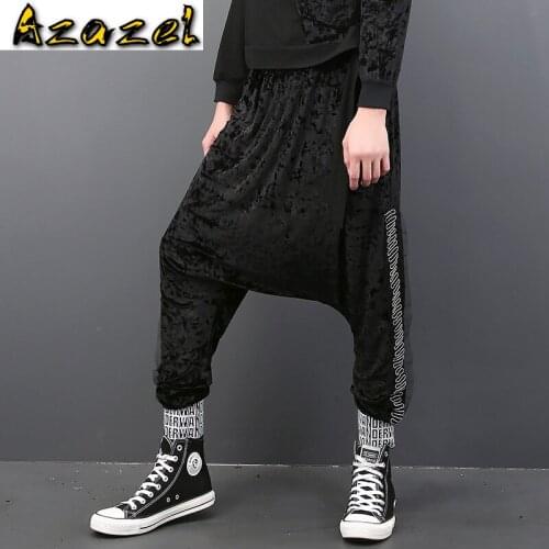 Autumn and Winter New European Mens Harem Pants Beam Pants Men Fashion Casual Elastic Waist Tide Male Trousers Joggers Black