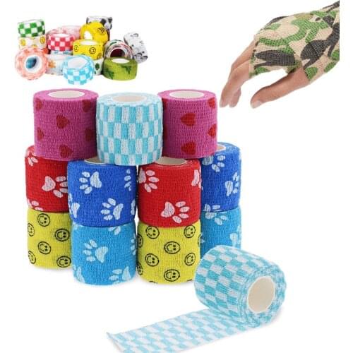 Self Adhesive Bandage Wrap Tattoo Stickers, Printing Flower Pattern Cohesive Tape Multi Colors and Patterns (5cm*4.5m 12-Packs)