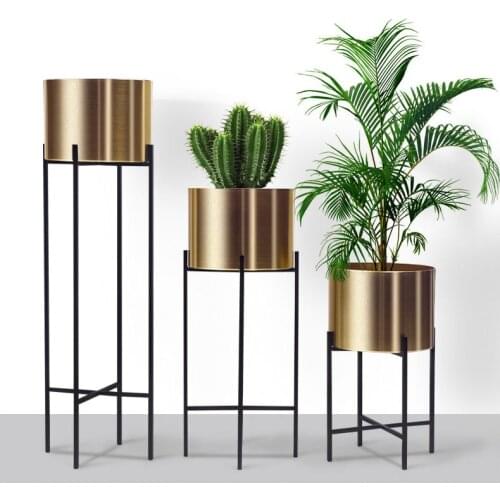 Nordic flowerpot Gold plated metal flowerpot multi layer household single pendulum basket Living room plant flowerpot ornaments