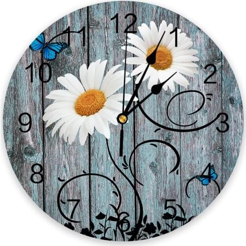 Daisy Retro Wood Grain Butterfly Modern Wall Clock For Home Office Wall Decoration Living Room Bathroom Decor Hanging Watch