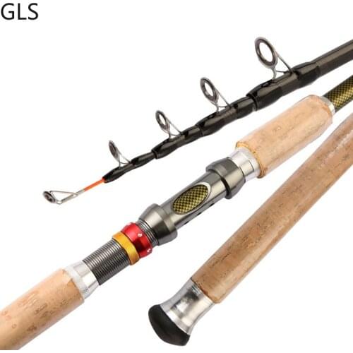 2.1m-3.6m Spinning Fishing Rod M power Telescopic Carbon Fiber wooden handle Travel Rod Carp Feeder