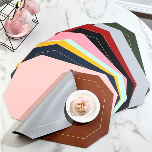 Placemat for Dining Table Waterproof Non-Slip Octagonal Leather Place Mat Kitchen Accessories Coaster Cup Pad Two Sided Color