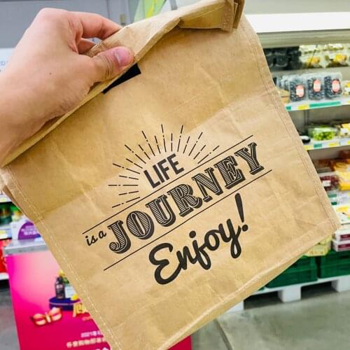 Breakfast hand shopping kraft paper bag Box Organizer Camping Food Drink Cooler Bag 33.5x26x8.5cm