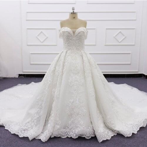 Eslieb Design Ball Gown Wedding Dresses 2020 Lace Up Back Embroidery Pearl Beading Lace Wedding Dress Muslim SJ235