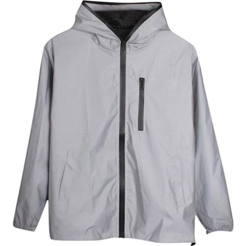 Hot Sale Unisex Long Sleeve Zipper Reflective Jacket Hooded Windbreaker Coat Wind Jacket Mens Cycling Jacket Plus Size M-5XL