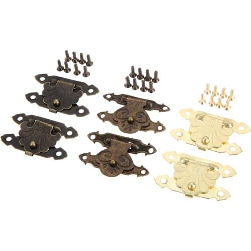 10Pcs Iron Antique Wood Box Padlock Latch Hasps Jewelry Gift Box Hasp Latch Buckle Clasp Lock Furniture Hardware 38*23mm/37*24mm