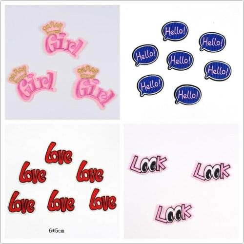 5pcs Look Girl Hello Love Smile DIY Badge Embroidery Patch Applique Clothes Ironing Clothing Sewing Supplies Decorative Badges