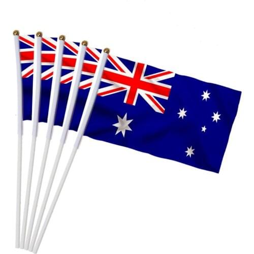 14x21cm 5pcs Australian National Flag hand waving flags with Plastic Flagpoles Activity parade Sports Home Decoration NC004