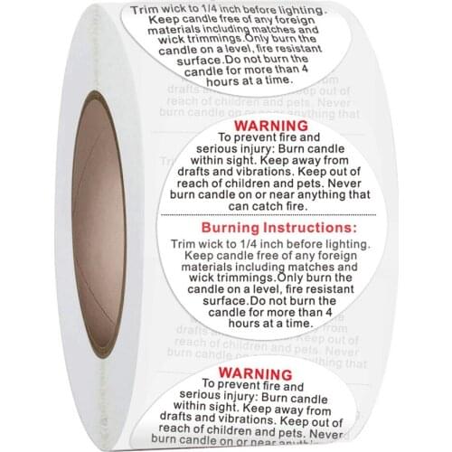 500Pcs/roll 1.5inch Candle Warning Sticker Waterproof Wax Melting Safety Label Vow Sticker Label Candle Jar Container Labels