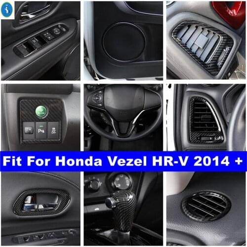 Accessories Lift Button / Air AC / Door Speaker / Steering Wheel Cover Trim For Honda Vezel HR-V 2014 - 2021 ABS Carbon Fiber