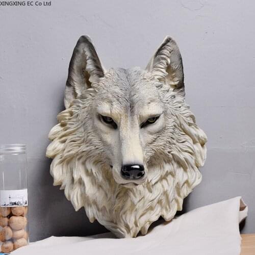 American Wall Hanging Animal Head Portrait Simulation Wolf Head Wall Decoration Irregular Resin Home Decoration Accessories