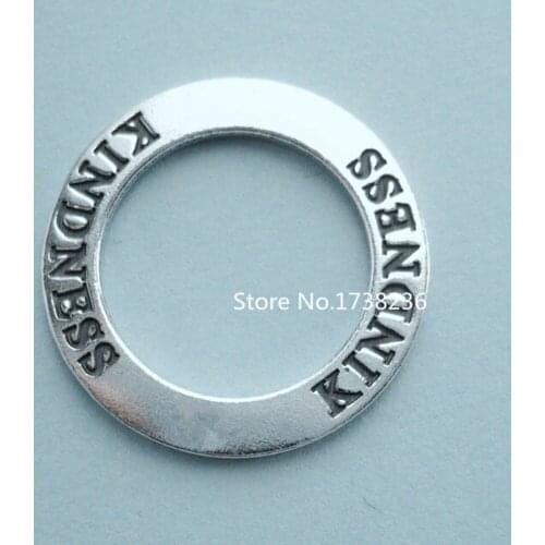 Antique silver wholesale charms kindness message ring affirmation circles charms for connector