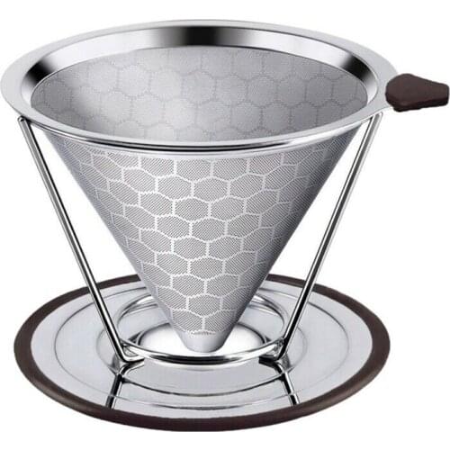 Paperless Pour Over Coffee Dripper Slow Drip Coffee Filter Metal Cone -Single Serve Maker Removable Cup Stand Stainless Steel