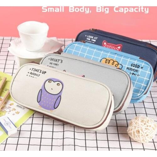 Pencil case large capacity junior high school pupil pencil case stationery bag double-layer simple waterproof canvas pencil case