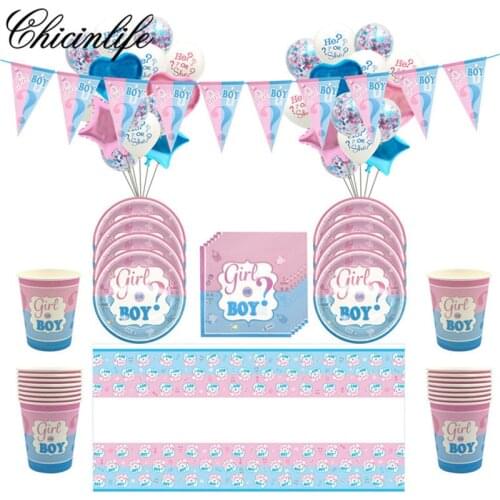 Chicinlife 1Set Paper Plates Napkins Garland Tablecloths Confetti Balloons Gender Reveal Party Decoration Supplies