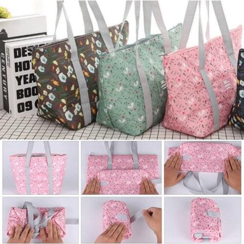Floral Portable Thermal Lunch Bag Inner Aluminum Foil Food Cooler Bag Waterproof Folding Tote Bag Reusable Travel Food Bags