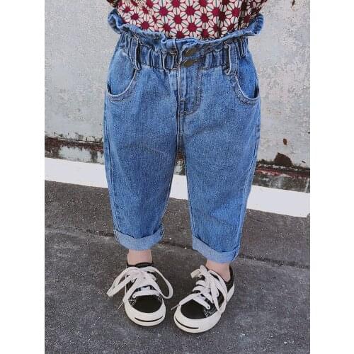 Spring Autumn Kids Girls Denim Pants Loose Children Jeans Elastic Waist Teenager Denim Trousers Casual Kids Girls Jeans Pants