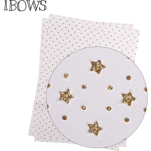 IBOWS 22*30cm Snythetic Leather with Glitter Stars Dots Faux Leather Fabric for DIY Hair Bows Accessories Handmade Bags Fabric