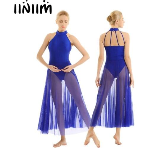 Iiniim Adult Womens Dance Class Dress Backless Gymnastics Ballroom Dance Competition Leotard Dancewear Ladies Dancing Costumes