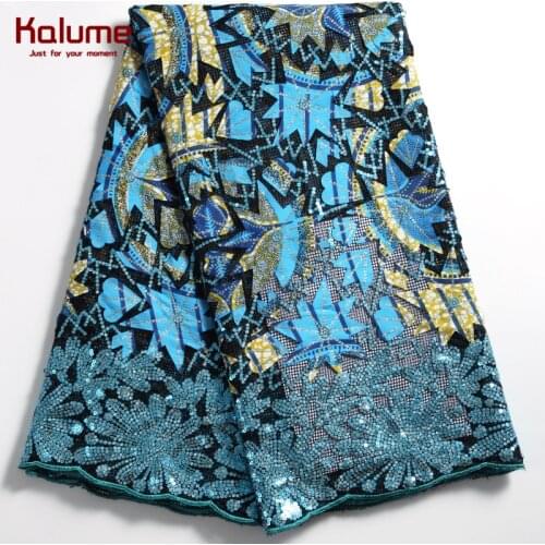 Kalume Latest African Wax Sequins Lace Fabric Embroidery French Mesh Wax Fabric 5 Yards Nigerian Lace Fabric For Occasions F2277