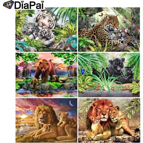 DIAPAI 5D DIY Diamond Painting 100% Full Square/Round Drill "Animal lion tiger leopard" 3D Embroidery Cross Stitch Home Decor