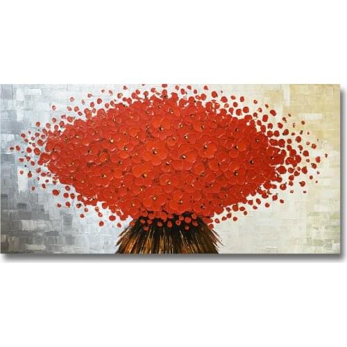 Red Flower Oil Paintings Canvas Wall Art Painted by Hand Modern Wall Décor for Living Room 3D Bedroom Wall Art