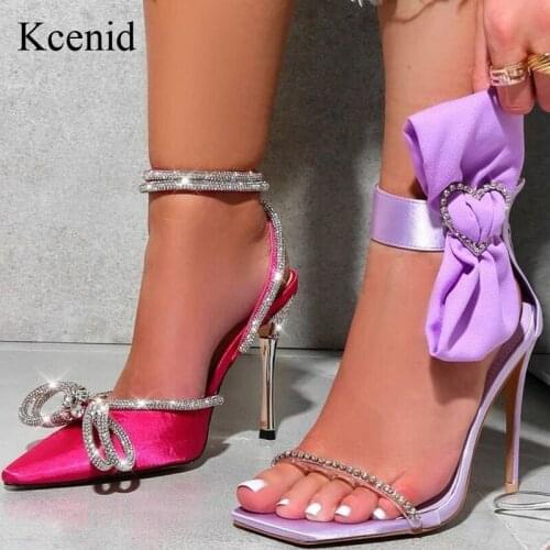Kcenid New Women Shoes Gladiator Black Butterfly-Knot Rhinestone Sandals Sexy High Heels Summer Party Dress Shoes Size 35-42
