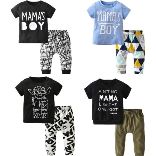 Summer Newborn Infant Baby Boy Clothes Set Cotton Letter Print Short Sleeved T-shirt and Casual Pants Toddler Clothing Outfits