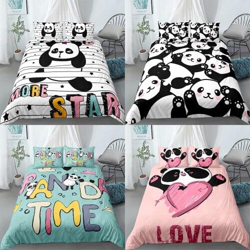 ZEIMON Panda Printed 2/3pcs Bedding Set Cartoon Duvet Cover For Adult Child Bedclothes And Pillowcases Comforter Covers Bed Sets