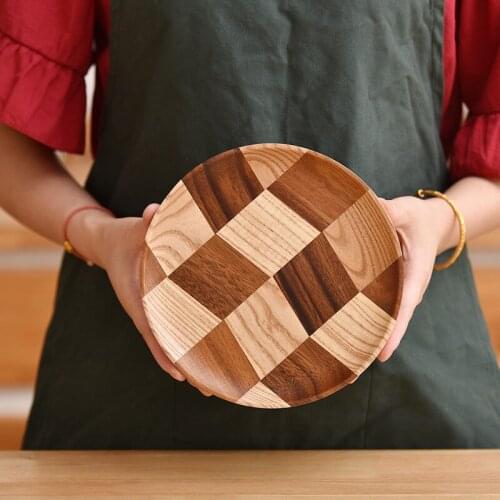 Creative Round Wooden Plates Home Restaurant Fruit Cake Dessert Candy Bread Daily Simple Anti-Scalding Plain Wooden Plates