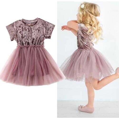 6M-5Y Fashion Baby Girls Tutu Lace Skater Casual Dress Kids Velvet Pageant Party Mesh Dresses