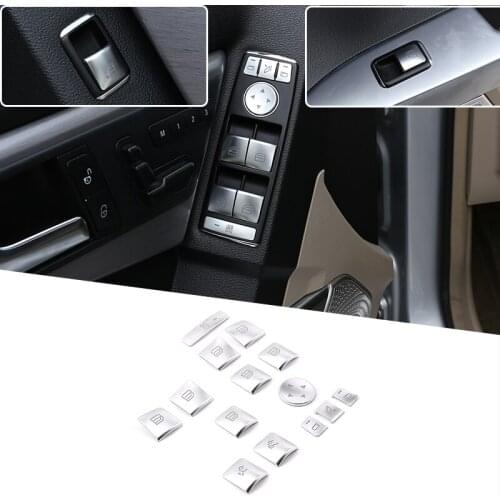 ABS Silver Window Lift Switch Button Cover Trim For Model X/SLK/GLK X204/G500 /A/B/CLA/C W204/GLA/ML/E W212/GLE W176 W246 14 Pcs