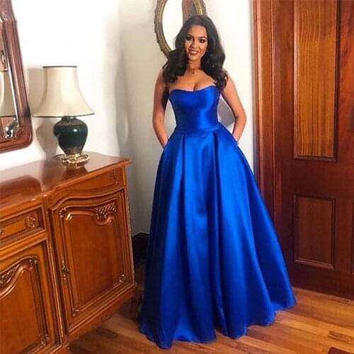 LUXIYIAO LO157 Royal Blue Prom Dress Long A-line Elegant Stain Simple Formal Evening Party Dresses robe de soiree