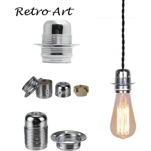 Metal lamp holder E27 polished vintage Edison lamp socket with ring