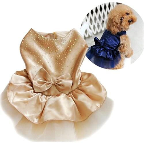 Cute Dog Dresses Pet Puppy Bowknot Gauze Skirt Sequin Princess Clothes Apparel Dog Supplies
