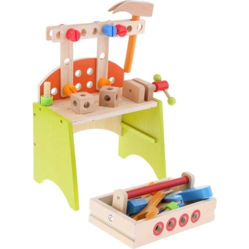 Simulation Wooden Tool Box Table Workbench Workshop Pretend Play Role Playing Game Educational Toys for Children Kids Toddler