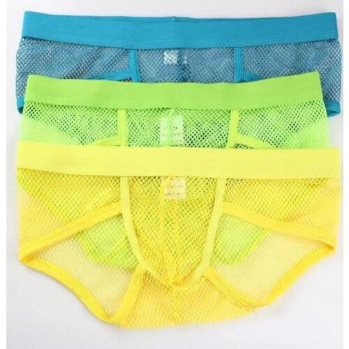 Mens New Comfortable Sexy Mesh Low Waist Transparent Briefs, Spring And Summer Fashion Pure Color Breathable Popular Briefs
