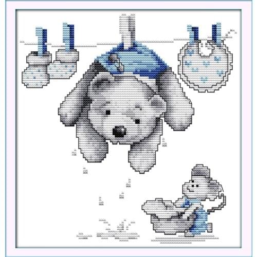 Dry doll bear cross stitch kit catoon animal 14ct 11ct printed cotton thread embroidery DIY handmade needlework wall home plus