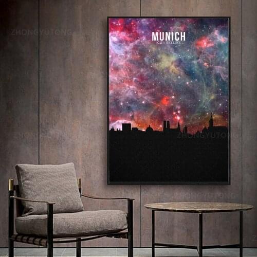 MUNICH Starry City Skyline Canvas Art Print Wall Poster Living Room Decoration Framed Modular Canvas Pictures