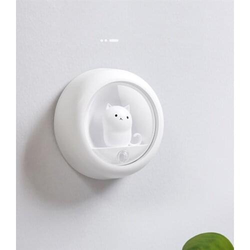 PIR LED Motion Sensor Cat Night Light Cupboard Wardrobe Bed Wireless With Adhesive Sticker Closet Stairs Kitchen Wall Lamp