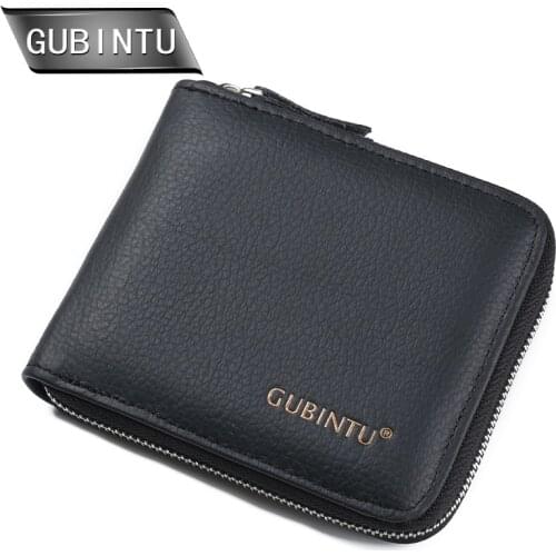 GUBINTU New arrival Men Wallets 100% Genuine Leather Zipper Around Wallet Card Holder Coin Purse Card Holder Wallet Purse