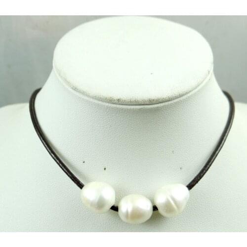 Wholesale natural brown Genuine Leather white Freshwater Pearl Handmade Jewellery Necklace R67