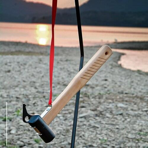 Hiking Camping Tent Mallet Hammer Peg Stake Puller Metal Iron Head - Wooden Handle